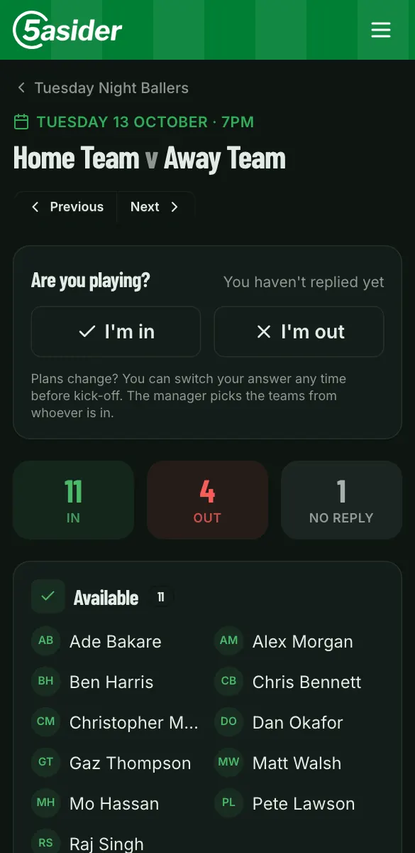 The game page on a phone, in dark mode